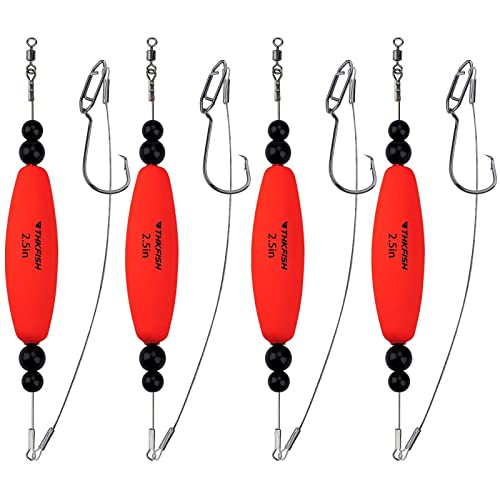 THKFISH Catfish Float Rigs,Catfish Rattling Line Float for Santee Rig,Catfish Tackle Rattling Cork EVA Foam Peg Floats Bait Rigs, Bobbers with Double Hooks 4PCS 2.5in 3in