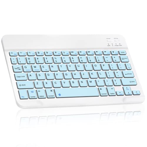 Ultra-Slim Bluetooth Rechargeable Keyboard for Amazon Fire HD 8 (2020)/HD 8 Plus/HD 8 (2022)/HD 8 Plus (2022) and All Bluetooth Enabled iPads, iPhones, Android Tablets, Smartphones, Windows pc - Blue