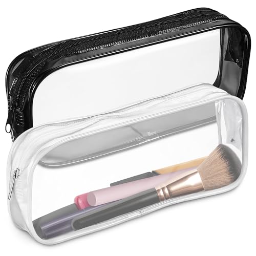 KETAR 2Pcs Clear Zipper Pouches for Organization - Clear Toiletry Bag Small Makeup Pouch Plastic Pencil Case Zipper Pouch Travel Makeup Organizer Travel Cosmetic Pouch Zipper Bags Girls Pencil Pouch