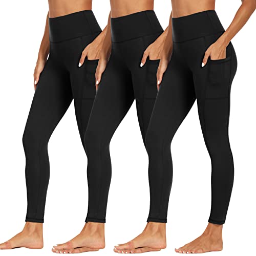 Syrinx 3 Pack Leggings with Pockets for Women - High Waisted Tummy Control Yoga Pants for Workout Running