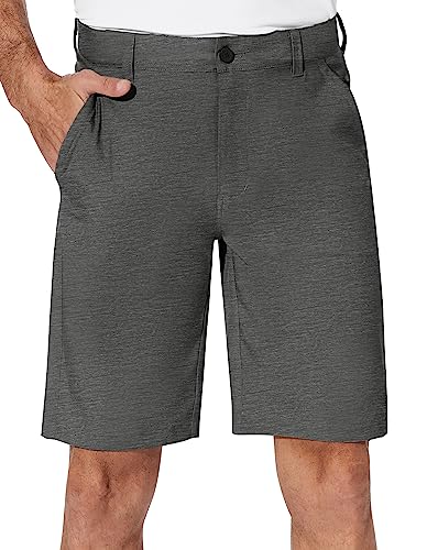 PULI Mens Stretch Golf Shorts Casual Hybrid 10' Hiking Quick Dry Lightweight Flat Front Dress Short Grey 36