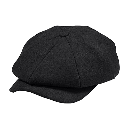 POUDAY Newsboy Hat for Men Newsboy Cap Irish Cap Newsies Cabbie Hat for Men Flat Winter Hat Men Pure Black