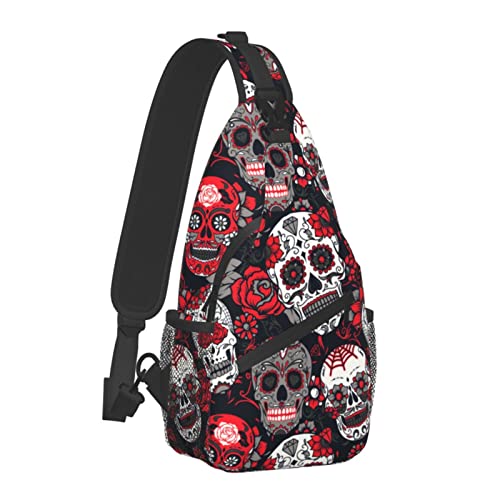 Yuwznsx Sling Crossbody Backpack Bag Chest Bag For Men Women Travel Hiking Daypack Day Of The Dead Colorful Sugar Skull