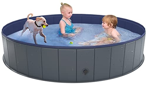 Niubya Foldable Dog Swimming Pool, Collapsible Hard Plastic, Portable Bath Tub for Pets Dogs and Cats, Pet Wading Pool for Indoor and Outdoor, 64 x 12 Inches