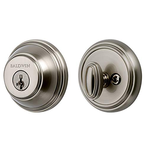 Baldwin Round, Single Cylinder Front Door Deadbolt Featuring SmartKey Re-key Technology and Microban Protection, in Satin Nickel