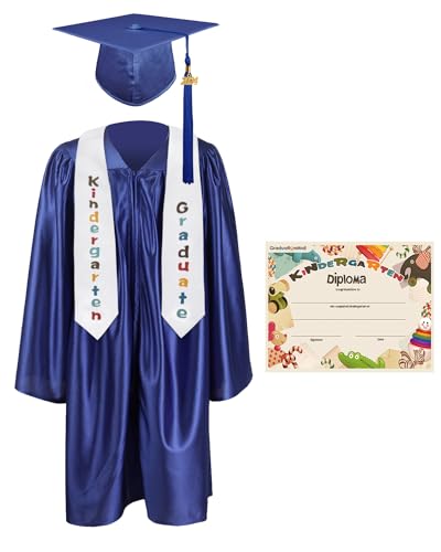 GraduationMall Kindergarten Graduation Cap Gown Stole Package with 2024 Tassel, Certificate Royal Medium 30(3'9'-3'11')