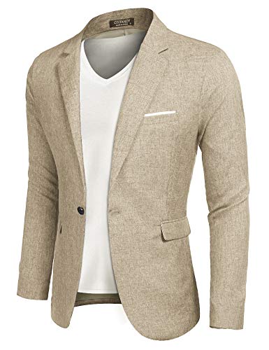 COOFANDY Men’s Sportcoat Jacket Slim Fit Lapel Pockets Causal Party Blazer Light Khaki