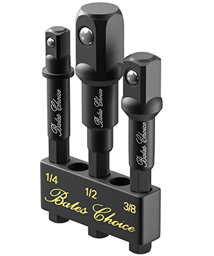 Bates- Impact Socket Adapter Set, 3 PCS, 1/4', 3/8' and 1/2', with Holder, Socket Adapter Set, Impact Socket Adapter, Socket Adapter Set, Socket Adapter for Drill, Impact Driver Socket Adapter