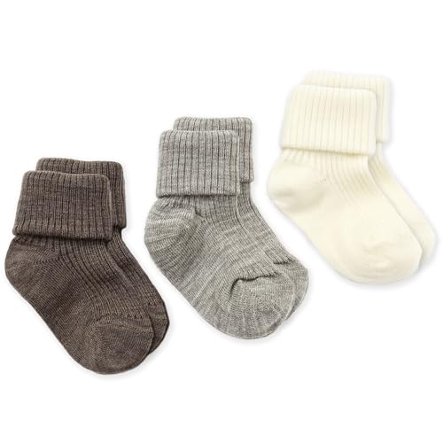 Woolino Wool Baby Socks from, Washable Merino Wool Infant Toddler Kids Socks, 6-12 Months, Cocoa/White (Pack of 3)