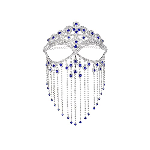 Sprfragrance Masquerade Mask for Women Cosplay Veil Headwear Mask Chain Costume Crystal Head Rave Outfit Indian Jewelry (mask 40)