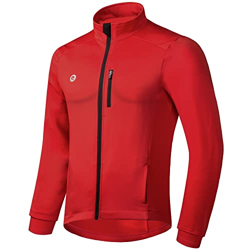 Przewalski Cycling Bike Jackets for Men Winter Thermal Running Jacket Windproof Breathable Reflective Softshell Windbreaker (X-Large, Red)