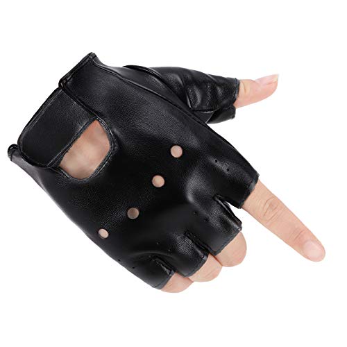 Accmor Kids PU Leather Fingerless Gloves, Kids Cycling Gloves, Outdoor Sports Cosplay Performance Half Finger Gloves for Boys, Girls, Black
