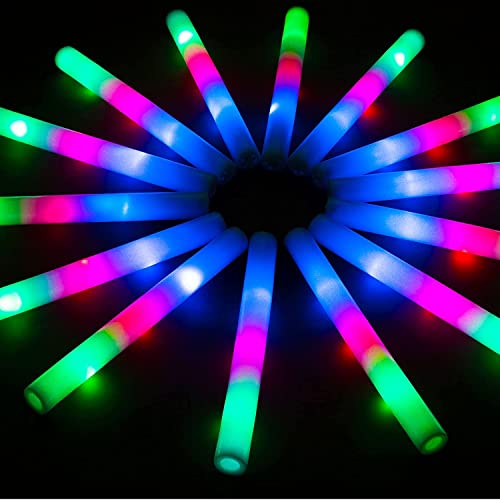 SHQDD Glow Sticks Bulk, 28 Pcs Giant Foam Glow Sticks with 3 Modes Colorful Flashing, Neon Party Favors, Glow in The Dark Party Supplies for Wedding, Raves, Concert, Camping, New Year, Carnival