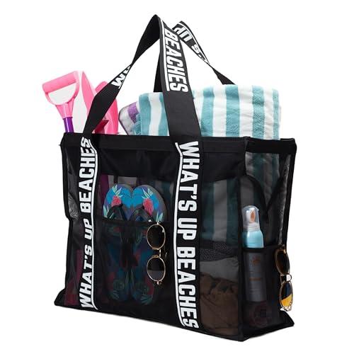 Primo Lines Mesh Beach Bag Tote - Extra Large Beach Bags for Women - Large Mesh Tote Bag - Versatile Pool Bag - Beach Bags (23x17inch)