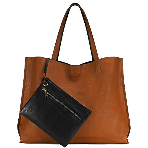 Scarleton Leather Tote Bag for Women, Purses and Handbags, Reversible, H18422501, Camel/Black