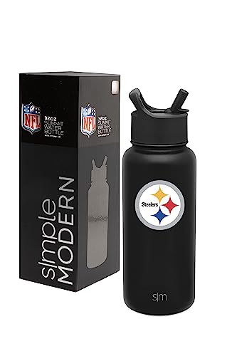 Simple Modern Officially Licensed NFL Pittsburgh Steelers Water Bottle with Straw Lid | Vacuum Insulated Stainless Steel 32oz Thermos | Summit Collection | Pittsburgh Steelers