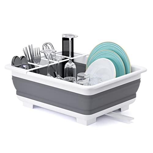 THANSTAR Collapsible Dish Drying Rack Portable Dinnerware Drainer Organizer for Kitchen RV Campers Travel Trailer Space Saving Kitchen Storage Tray