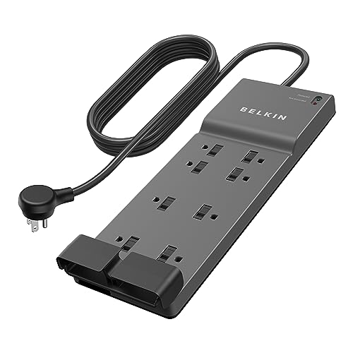 Belkin Power Strip Surge Protector with 8 Outlets, 6 ft Long Flat Plug Heavy Duty Extension Cord + Overload Protection for Home, Office, Travel, Compuer Desktop & Phone Charging Brick (3,550 Joules)