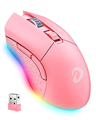 DAREU Pink Wireless Wired Gaming Mouse Dual-Mode Rechargeable 7 Programmable Buttons,10K DPI,RGB and 7 Adjustable DPI Levels up to [150IPS] [1000Hz Polling Rate] for PC Notebook Mac