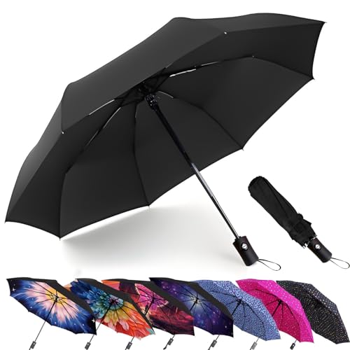 MRTLLOA 42/49 Inch Compact Windproof Travel Umbrella for Rain, Lightweight, Portable, Strong, Folding Umbrellas for Women and Men(42 inch,Black)