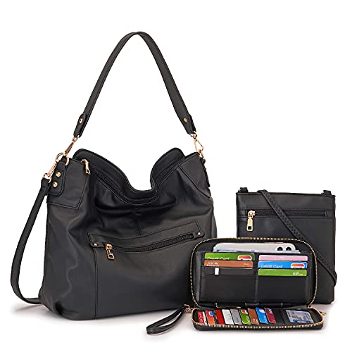 Large Crossbody Bags Ladies Shoulder Handbags Purse and Wallet Set for Women Hobo Purses Black