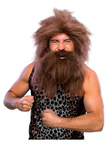Rubie's mens Characters Caveman Beard and Set Wig, Brown, One Size Party Supplies, Brown, One Size US