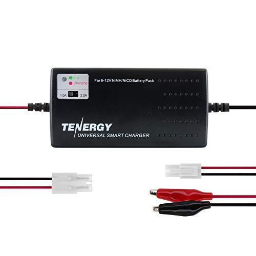 Tenergy Universal RC Battery Charger for NiMH/NiCd 6V-12V Battery Packs, 2A Charger for RC Car, Airsoft Batteries, Compatible with Standard Size Tamiya/Mini Tamiya/Alligator Clips Connectors 01025