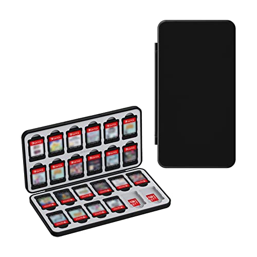 24-Slot Switch Game Card Case Compatible with Nintendo Switch Games & micro SD Cards, Portable Games Holder Organizer Suitable for Switch, Lite & OLED Game Cards, Black