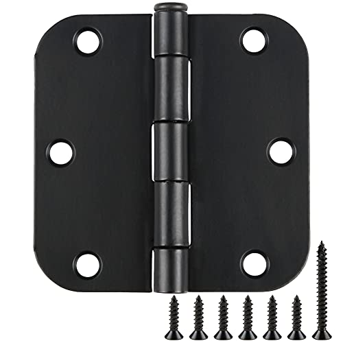 30 Pack Rounded Matte Black Door Hinges 3.5 Inch 5/8' Radius Interior 3 1/2 Inch Flat Iron Bifold Residential Standard Bedroom Indoor for Doors 3 ½'x 3 ½' Hardware Controls