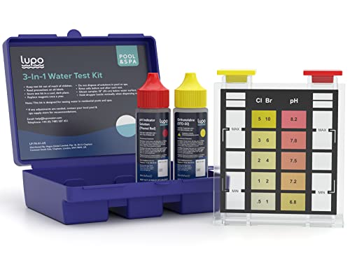 Lupo 3-in-1 Water Test Kit for Swimming Pools & Spas | Water Chemical Test Kit for pH, Total Chlorine and Total Bromine