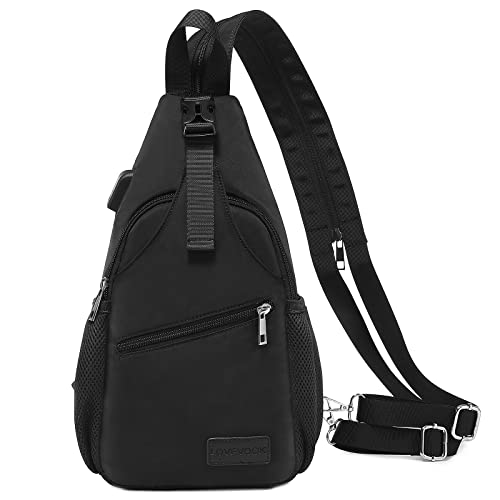 LOVEVOOK Sling Bag for Women Casual Daypack Nylon Crossbody Sling Backpack Travel Shoulder Bag Hiking Daypack (Black)