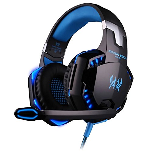 Gaming Headset with Mic for PC,PS4,Xbox One,Over-ear Headphones with Volume Control LED Light Cool Style Stereo,Noise Reduction for Laptops,Smartphone,Computer (Black & Blue)