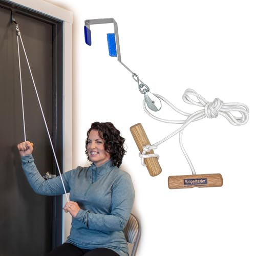 RangeMaster Econo Ranger Shoulder Pulley │ Physical Therapy Exercises │ Aids in Recovery and Rehabilitation │ Increases Mobility │ Wooden Handles for Comfort │ Metal Bracket Door Attachment