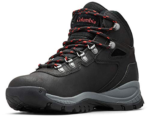 Columbia womens Newton Ridge Plus Waterproof Hiking Boot, Black/Poppy Red, 8.5 Wide US