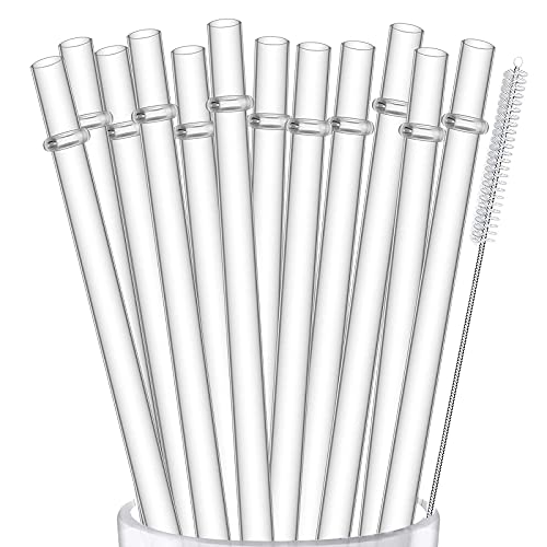 ALINK 12-Pack Reusable Hard Plastic Clear Straws, 10.5 in x 0.3 in Tumbler Straws for 16 OZ 20 OZ 30 OZ Stanley, YETI, Starbucks Tumblers with Cleaning Brush