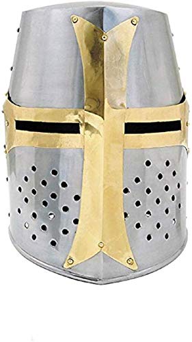 Medieval Warrior Templar Crusader Knights Helmet | Wearable for Adult | Medieval Costumes | (Brass)