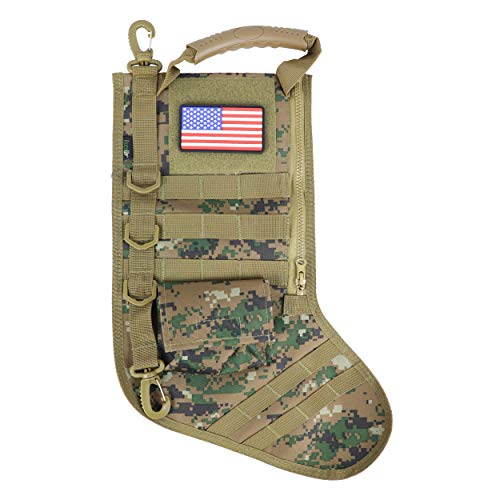 OSAGE RIVER Tactical Christmas Stocking with Handle, USA Patch, MOLLE Webbing, Zip Pocket, Christmas Stocking Gift for Firefighter Army Police Veteran, Marpat