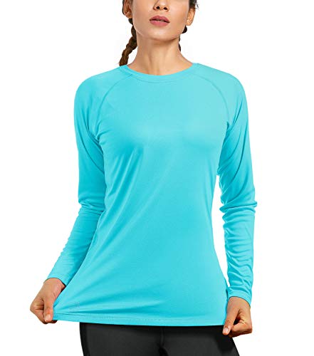 Womens UPF 50+ Long Sleeve Workout Running Shirts Quick Dry Outdoor UV Sun Protection T-Shirt for Diving Rash Guard Swimming Fishing Blue