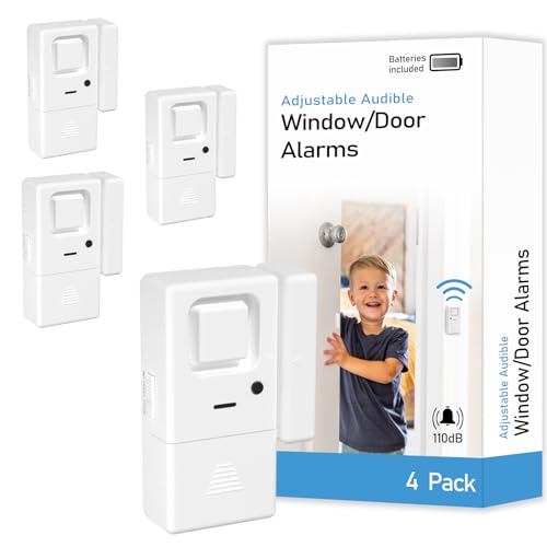Door Window Alarms - 4 Pack - Adjustable Volume, Chime/Alarm, Wireless, Door Window Alarm Sensor for Home Security, Kids Safety, Door Open Alert Security Alarm for Home, Apartment and more, by Rosmila