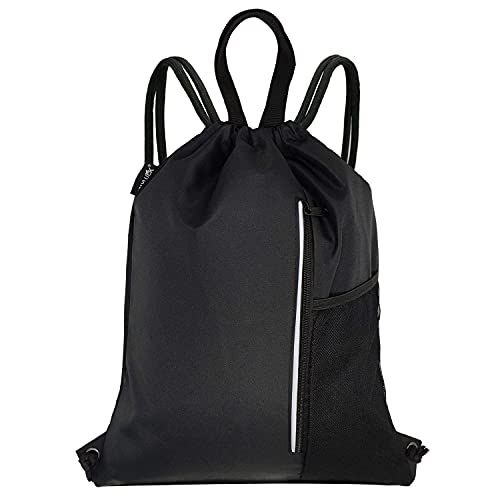 HOLYLUCK Men & Women Outdoor Sport Gym Sack Waterproof Drawstring Backpack Bag (black)