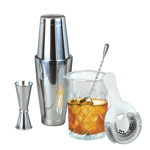 Lily's Home 6-Piece Boston Cocktail Shaker Set: Complete Bartender Kit with Bar Tools for Home Mixology, includes Cocktail Maker and Drink Mixers for Cocktails - Ideal Bar Set for Cocktail Lovers