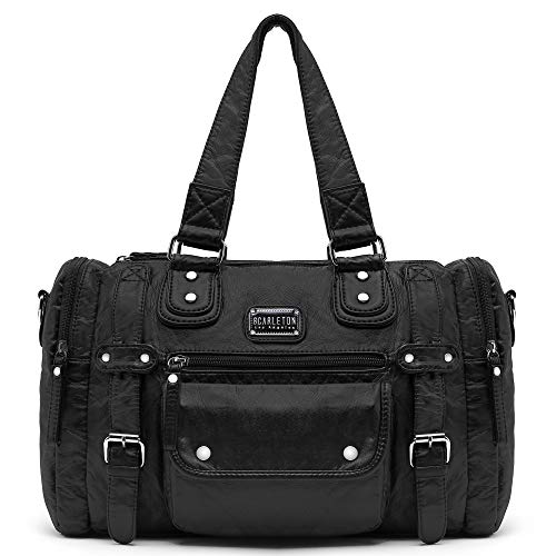 Scarleton Women's Black Faux Leather Satchel Handbag with Multiple Pockets, 15.5' x 10' x 4.3'