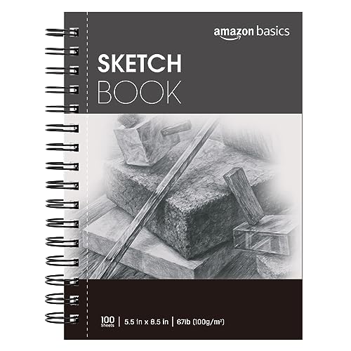 Amazon Basics Sketch Pad, 5.5'x8.5', 67 lb. / 100 gsm, 100 Sheets, White