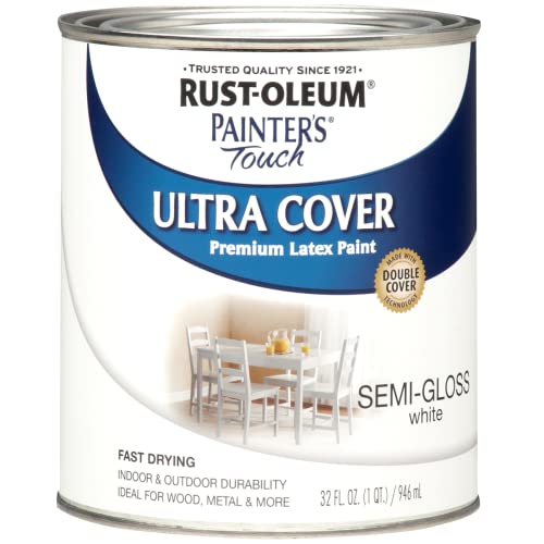 Rust-Oleum 1993502 Painter's Touch Brush Multi-Purpose Enamel Paint, 1 Quarts (Pack of 1), Semi-Gloss White, 32 Fl Oz