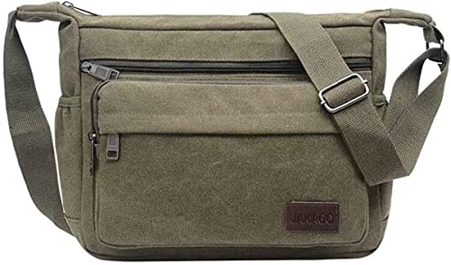 JAKAGO Canvas Messenger Bag Multi Pockets Shoulder Bag Cross body Satchel Bag for Business Travel Outdoor Daily Use (Green)