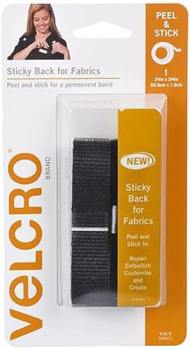 VELCRO Brand Sticky Back for Fabrics | 24' x 3/4' Tape with Adhesive | No Sewing Needed | Cut Strips to Length Permanent Bond to Clothing for Hemming and Closures