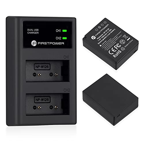 FirstPower NP-W126 NP-W126S Battery (2-Pack) and USB Dual Charger for Fujifilm X100V, X100F, X-A5, X-A10, X-E4, X-Pro2, X-Pro3, X-T1, X-T2, X-T3, X-T10, X-T20, X-T30, X-T30 II, X-T100, X-T200 FinePix