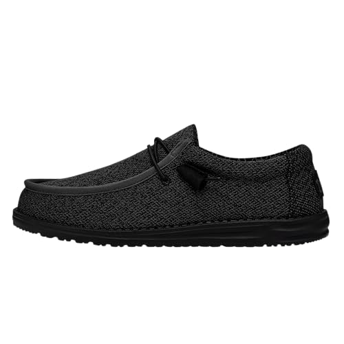 Hey Dude Men's Wally Sox Micro Total Black Size 9 | Men’s Shoes | Men's Lace Up Loafers | Comfortable & Light-Weight