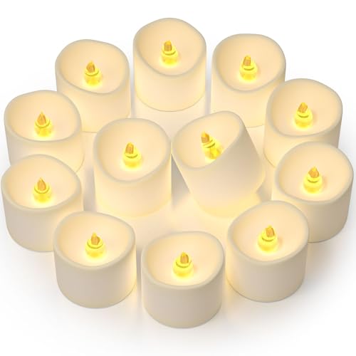 WarmEmbrace 12 Pack Flameless Candles,Easter Basket Stuffers, Battery Operated Candles, Tea Lights for Votive, Flickering Fake Candles, LED Candles for Wedding&Festival(Warm White, Batteries Included)