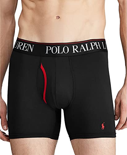 POLO RALPH LAUREN Men's 4D Flex Cooling Microfiber Boxer Briefs, Polo Black/Active Orange, Polo Black/Rugby Royal, Polo Black/Red, X-Large